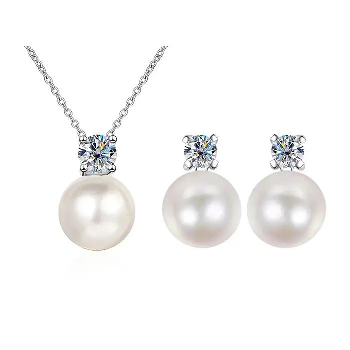 PomerceJelly-Ensemble de bijoux Moissanite avec collier et boucles d'oreilles en argent regardé 925