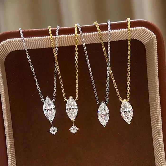 Collier avec pendentif Marquise/cout rond en Moissanite pour femmes