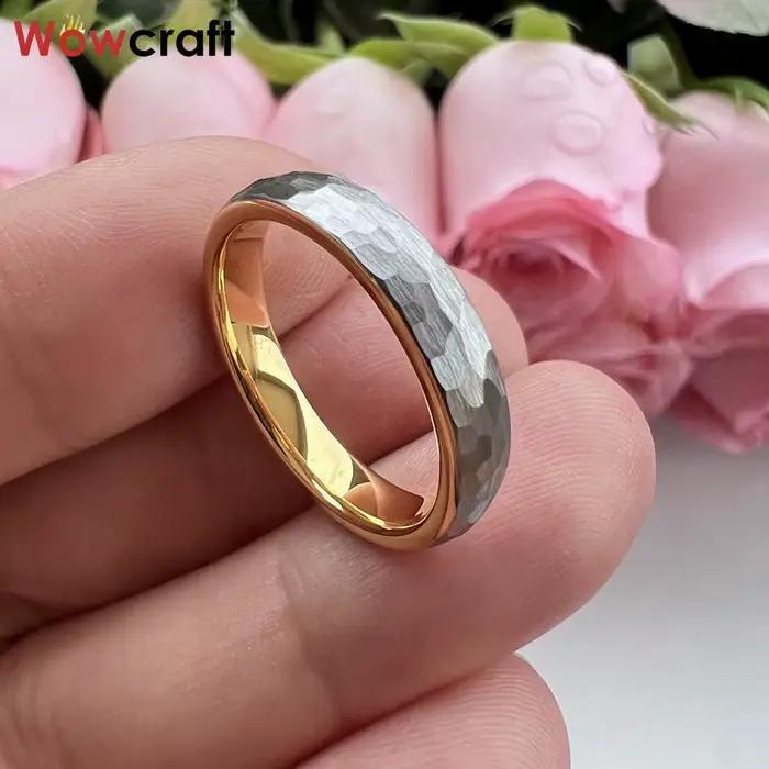 Bague en tungstène martelée bombée pour femmes et hommes, alliance, fiançailles, mode, 4mm