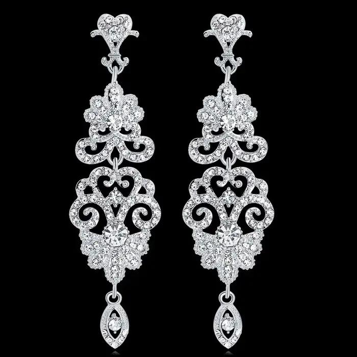BLIJERY – boucles d'oreilles de luxe en forme de lustre pour femme, couleur argent, strass, cristal,
