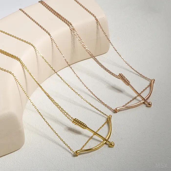 JINHUI Archer collier pour femmes en acier inoxydable métal 18 K couleur or arc et flèche pendentif