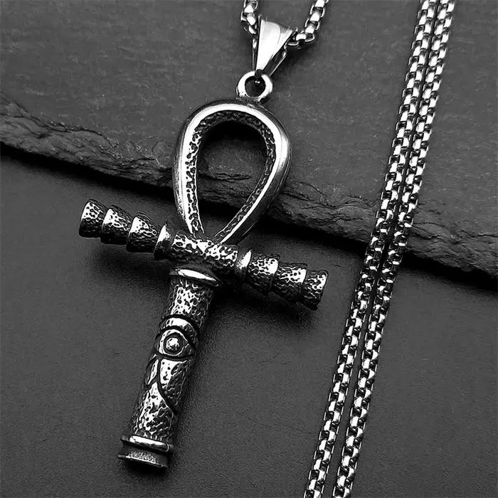 Oeil de Ra Horus Ankh croix pendentif colliers pour femmes hommes en acier inoxydable couleur argent