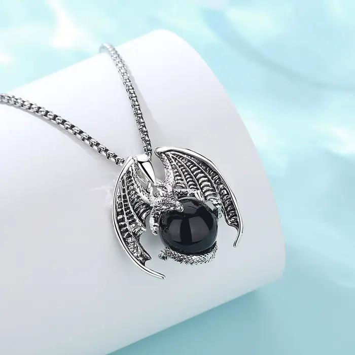 Pendentif obsidienne dragon punk avec chaîne en acier inoxydable pour femme et homme, bijou énergétique à offrir pour occasions spéciales