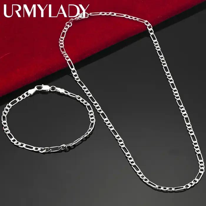 Noble nouvelle arrivée 925 en argent sterling 4MM chaîne pour hommes femmes Bracelet collier ensembl