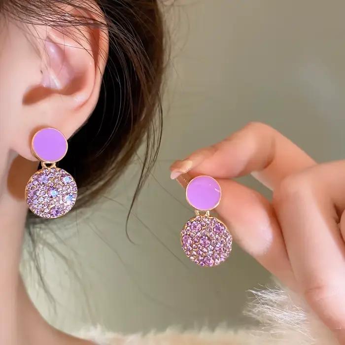 Boucles d'oreilles à clous en strass violet pour femmes, boucles d'oreilles en perles d'imitation exquises, boucles d'oreilles géométriques carrées simples, bijoux de fête K0