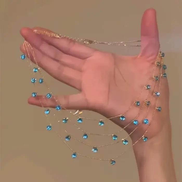 Nouveau Collier Ciel Étoilé Multicouche Bleu 2026 – Chaîne de Clavicule Élégante et Scintillante