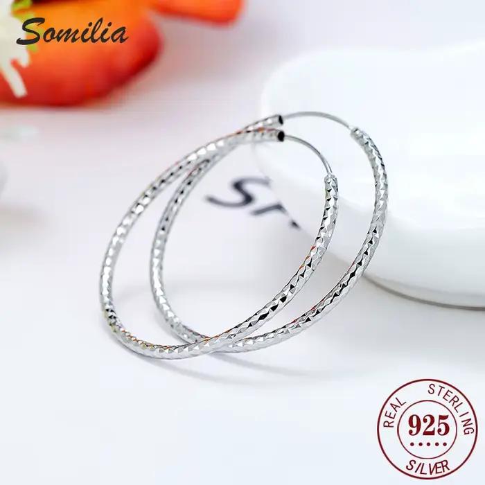 SOMILIA Boucles d'oreilles grandes et rondes pour femmes en argent sterling 925