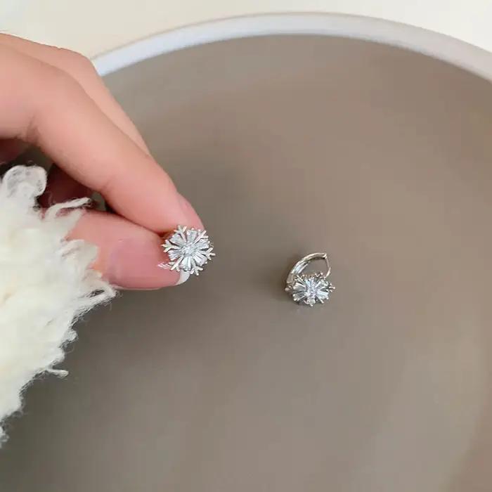 Boucles d'oreilles en argent Sterling 925 avec zircon flocon de neige pour femme engagement mariage élégance sophistication