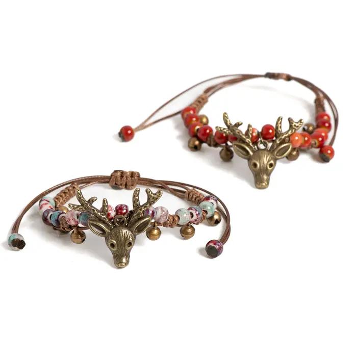 Bracelet réglable en céramique avec tête de cerf craquelée pour femme