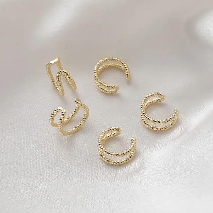 Réinitialisation d'oreille indolore plaqué or 14 carats, boucle d'oreille Sophia, bijoux exquis, fou