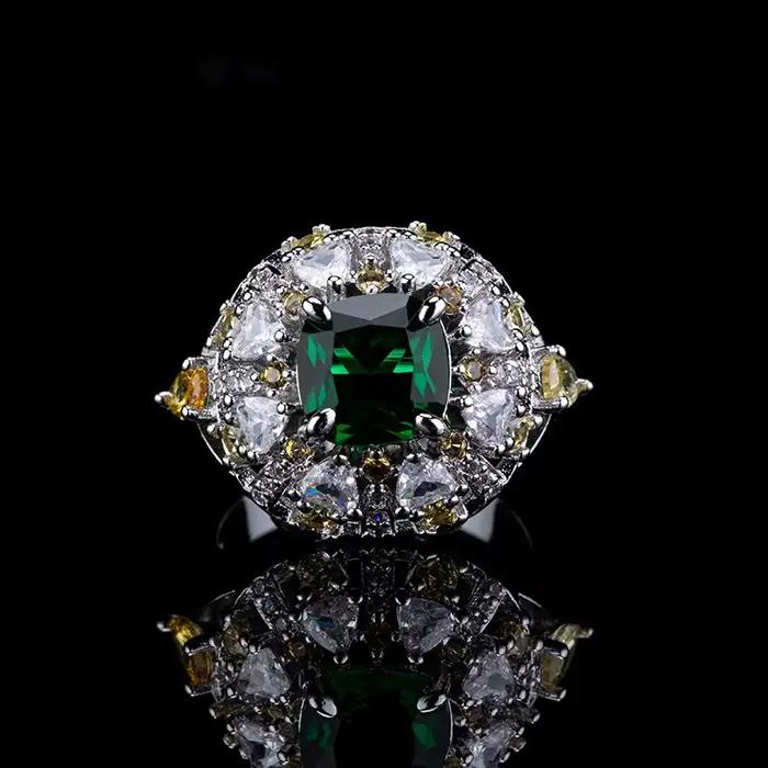 Bagues en tourmaline verte carrée de qualité supérieure pour femmes, luxueuses, bicolores, exquises,