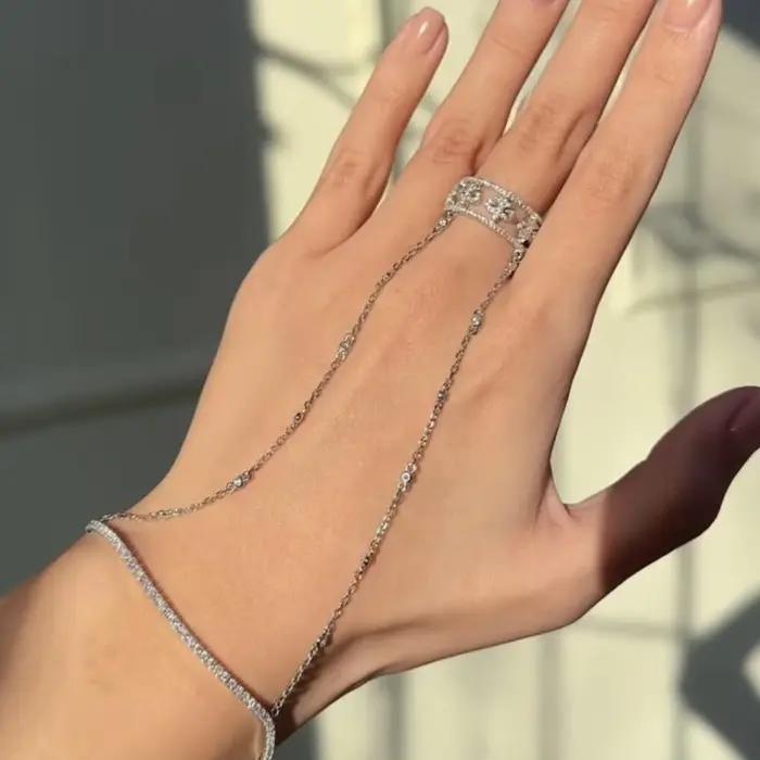 Bracelet de doigt en chaîne de cristal de luxe, élégant, motif nomade rétro, bijou de charme pour banquet et fête, cadeau pour femme