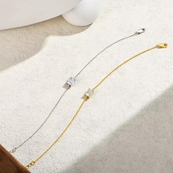 ATTAGEMS Bracelet en moissanite taille émeraude 1 carat