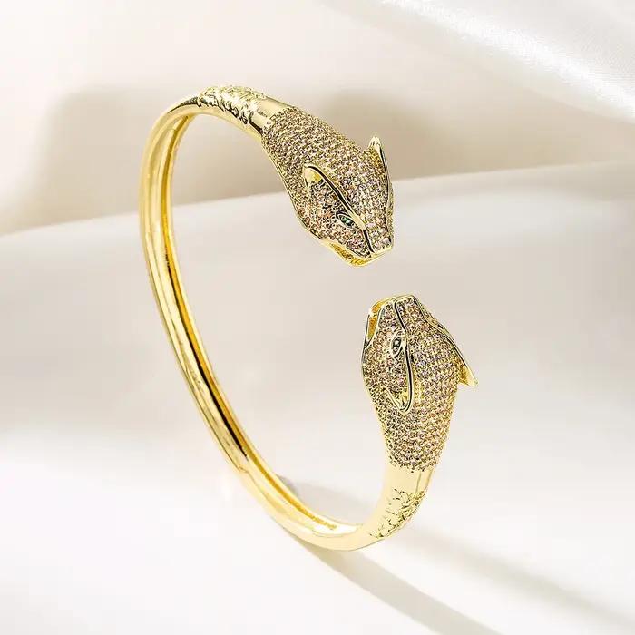 Bracelet ouvert tête de chimléopard pour hommes et femmes