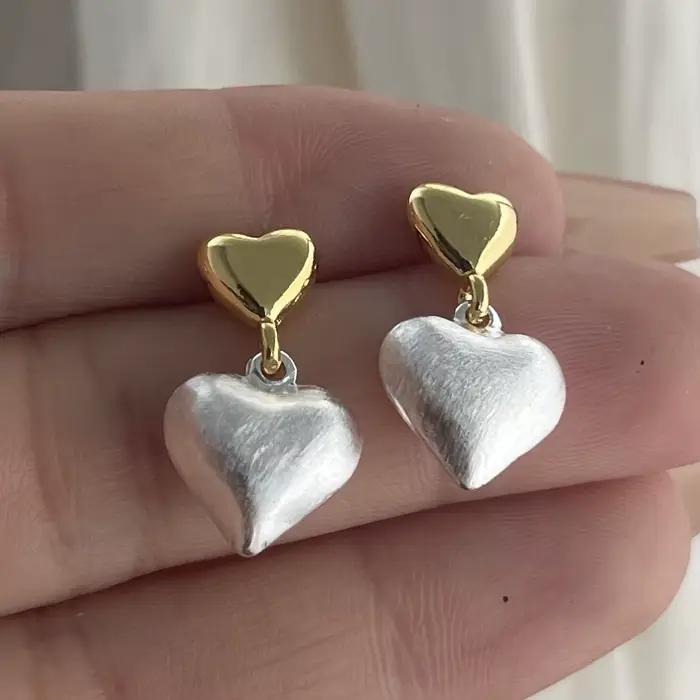 Boucles d'oreilles géométriques en argent Sterling 925 pour femmes, en forme de cœur, en or, à la mode, bijoux tendance, cadeau de fête de mariage