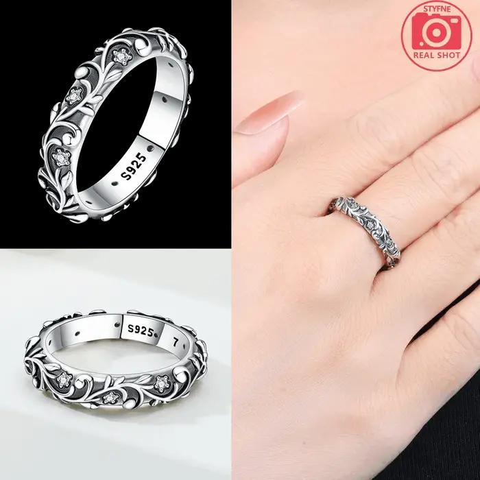 Bague en argent sterling 925 sertie de zirconium blanc avec motifs floraux vintage pour femmes occasions spéciales anniversaires mariage cadeau personnalisé