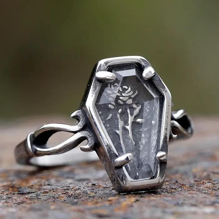 Bague cercueil fleur verre acier titane alliance mariage pour homme femme occasions spéciales style classique elegance subtile