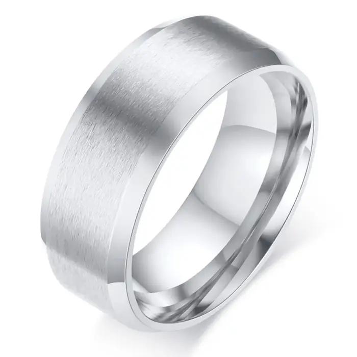 Bague Prjewel en acier inoxydable brossée avec bord biseauté pour homme et femme, bijou personnalisable pour mariage et occasions spéciales
