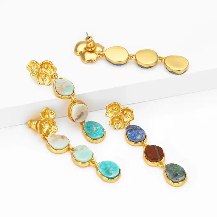 Boucles d'Oreilles Pendantes en Pierre Semi-Pride Verte pour Femme