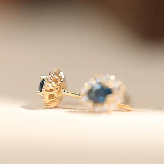 Boucles d'oreilles en argent Sterling S925 plaqué or 18 carats incrusté de Zircon bleu