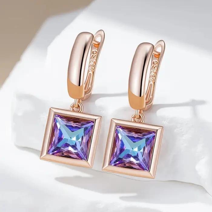 Boucles d'oreilles en pierre de cristal dégradé carré pour femmes