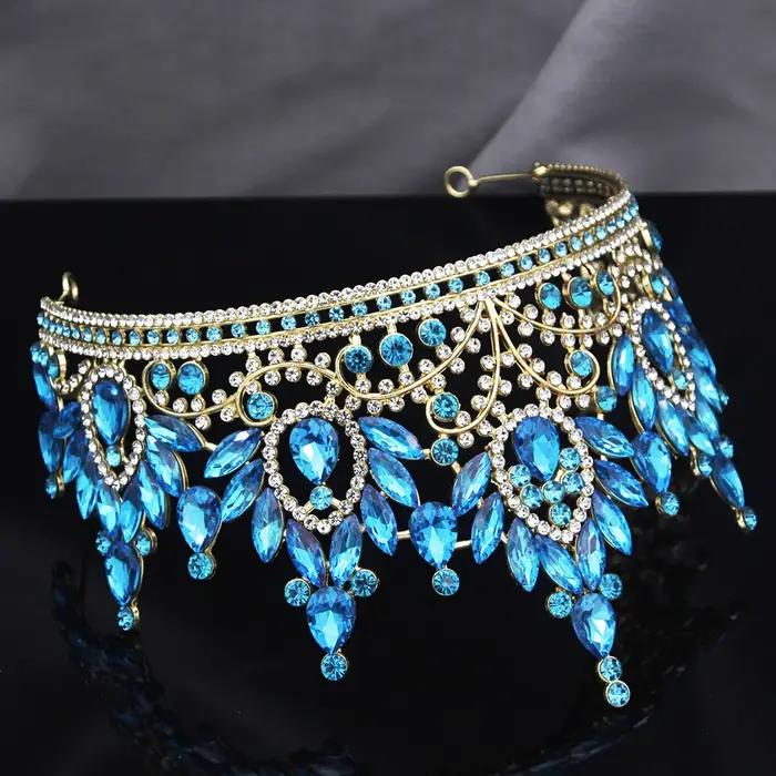 Couronne de luxe pour femme grande tiara diadème mariage bijou cheveux accessoire tête concours beauté occassions spéciales or rose or pur plaqué argent rhodium imitation