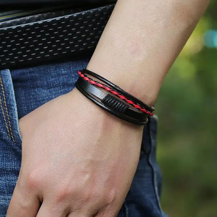 2025 Bracelet en cuir hommes bracelets femmes peau de vache tressé à la main multicouche