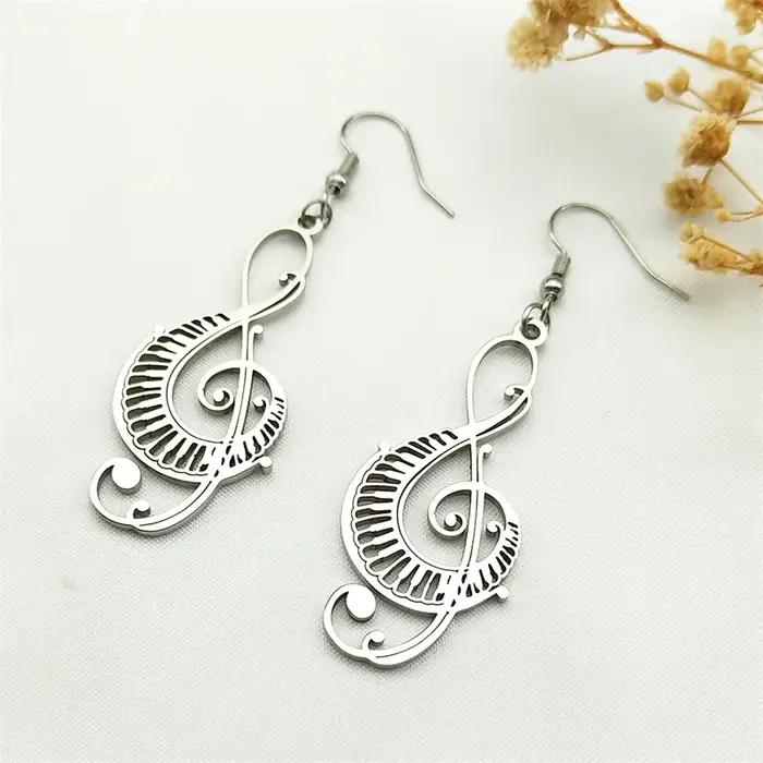 Boucles d'Oreilles en Acier Inoxydable pour Femme, Note de Musique, Aigus, Aléf, Gouttes d'Oreilles