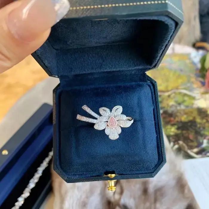 Bagues romantiques à fleurs avec nœud papillon pour femmes