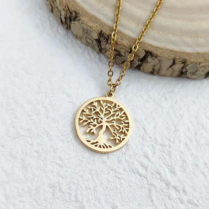 Collier en acier inoxydable plaqué or avec pendentif Arbre de Vie élégant pour femmes pour occasions spéciales