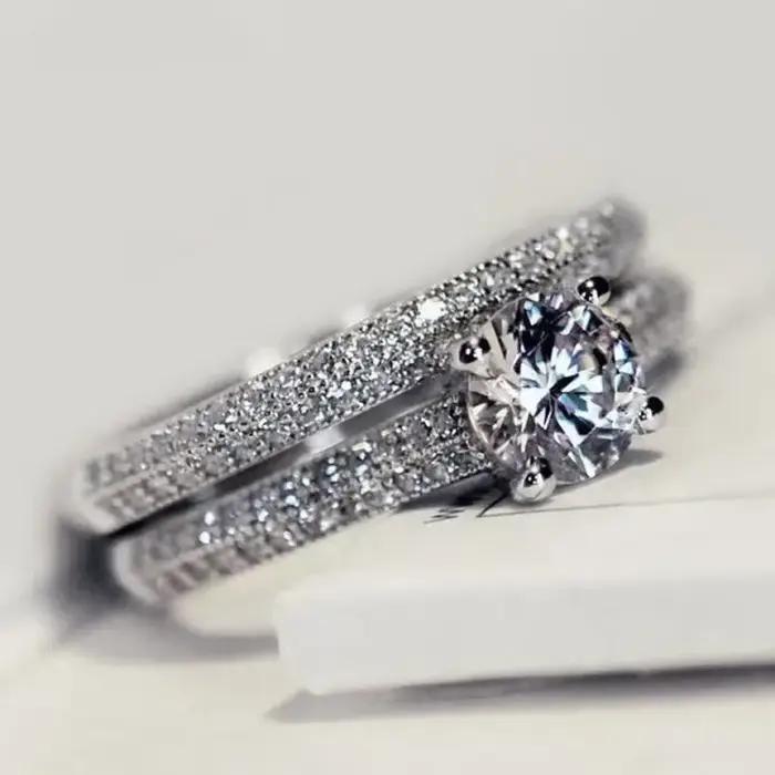 Nouveau 925 bague en argent Sterling deux en un AAAAA Zircon bague de mariage pour femme haute bijou