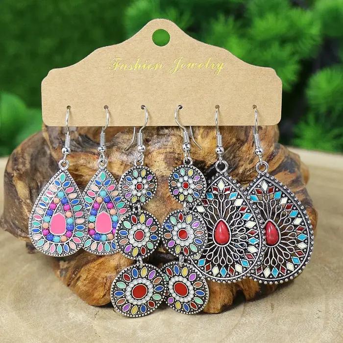 Boucles d'oreilles géométriques en émail coloré Boho pour femmes, goutte d'eau ronde rétro, bijoux fantaisie, accessoires de fête pour filles, cadeau, occasions spéciales