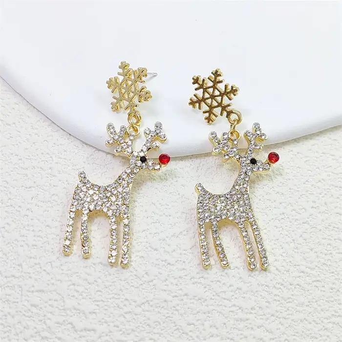 Dessin animé de noël plein strass renne flocon de neige boucles d'oreilles pendantes Animal cerf wapiti