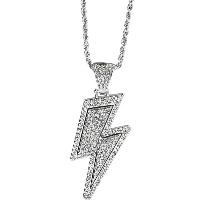 Nouveau Collier Pendentif Éclair en Strass Haut de Gamme Style Hip Hop 2026 pour Femme – Bijou Tendance pour Fête et Cadeau