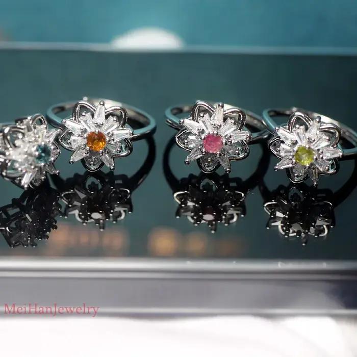 Bague ajustable Meihan en tourmaline naturelle colorée de 3 mm pour femme avec perles ovales