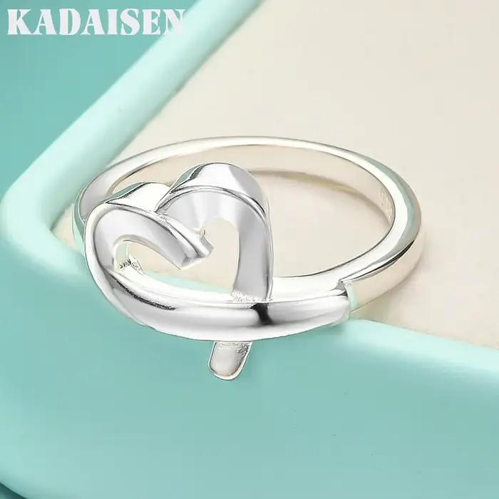 Cœur en argent sterling 925 6-10 # Bague pour femmes, bijoux de charme à la mode pour les amoureux des mariages et des fêtes