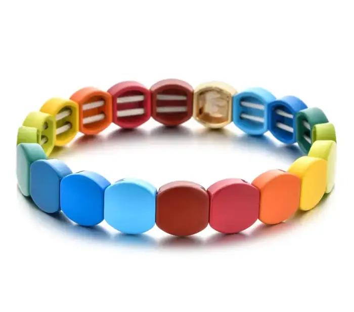 Bracelet élastique perlé en émail coloré 2025 pour femme, motif cœur bohème