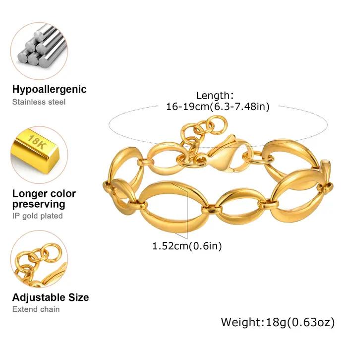 Bracelet elliptique distinctif pour femmes, Bracelets en acier inoxydable à chaîne faits à la main, cadeau de bijoux étanche à la mode