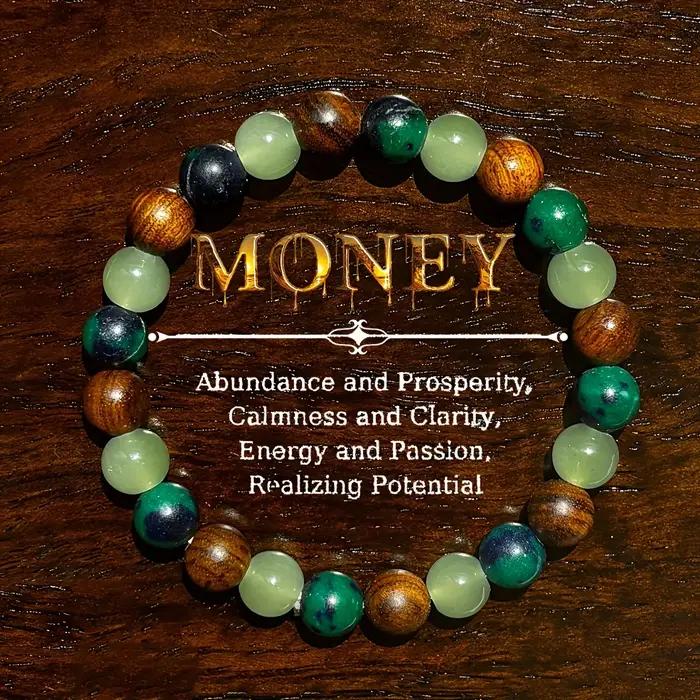 Bracelet pour attirer la richesse et la prospérité, en pierre naturelle avec perles en bois, fait à