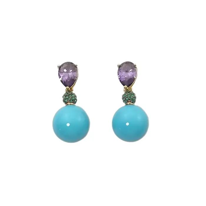 Boucles d'oreilles élégantes en zircone Turquoise violette