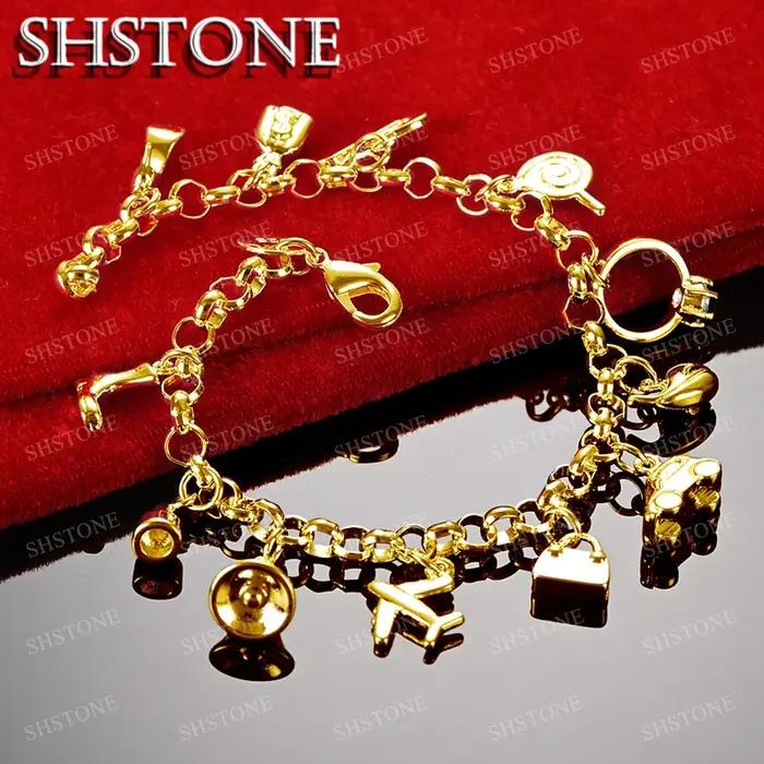 SHSTONE 18K or avion/voitures/cloches/lollipops/guitares pendentif Bracelet pour femme mode fête mariage fiançailles charme bijoux
