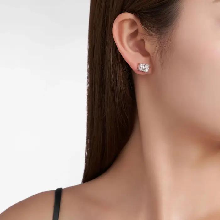 Pretty Beauty Boucles d'oreilles clous Toi et Moi en argent sterling 925 avec moissanite taille émeraude ovale pour