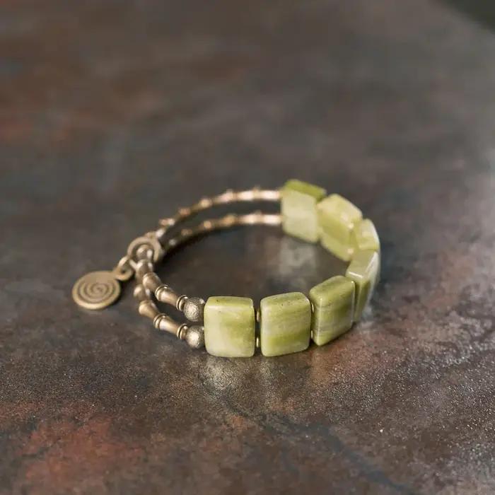 Bracelet de Péridot et Corail Naturel Géométrique pour Hommes et Femmes Protection et Bonne Fortune Occasion Spéciale