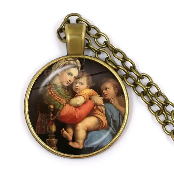 Vierge Marie et bébé jésus catholicisme chrétien bijoux collier béni mère Art religieux verre Cabochon dôme pendentif cadeau