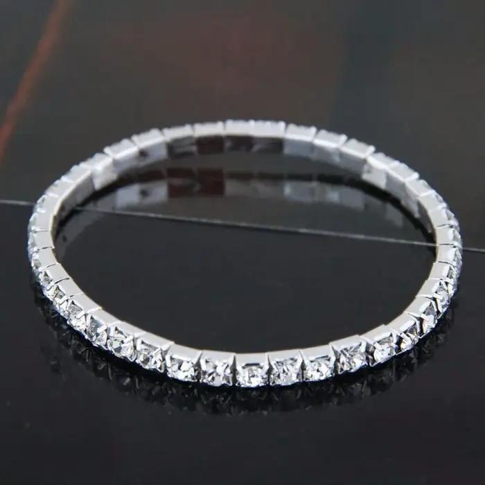 BLIJERY Bracelets en cristal brillant pour femmes cadeaux couleur argent strass Bracelets extensible
