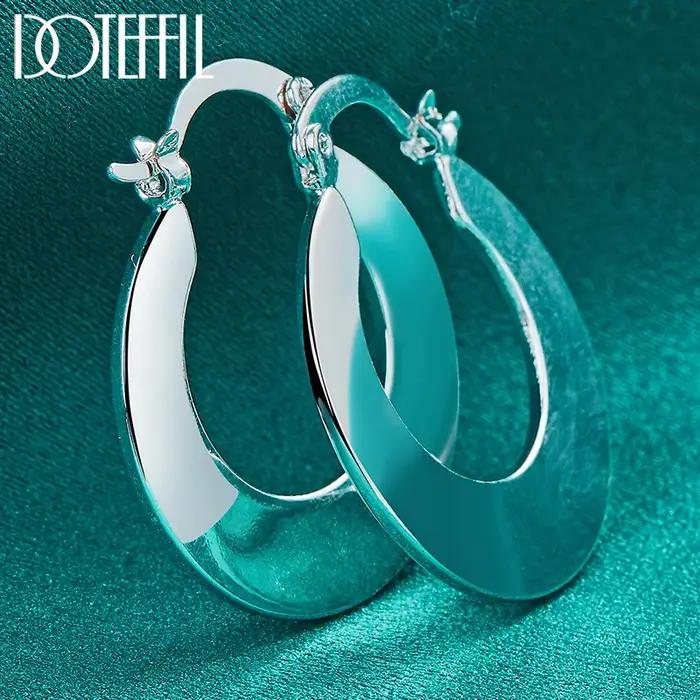 DOTEFFIL 925 en argent Sterling boucle d'oreille lisse pour femme mariage fiançailles fête mode charme bijoux