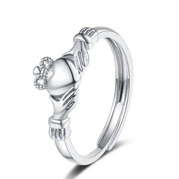 Bague ouverte Claddagh réglable en 3 couleurs, motif main, cœur, couronne, pour femme, bijou d'amiti