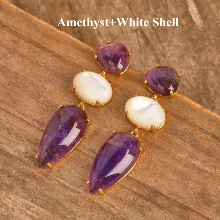 Boucles d'oreilles en Quartz Rose naturel pour femmes
