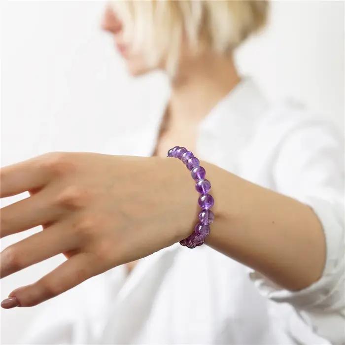 Bracelets en quartz rose naturel pour hommes et femmes