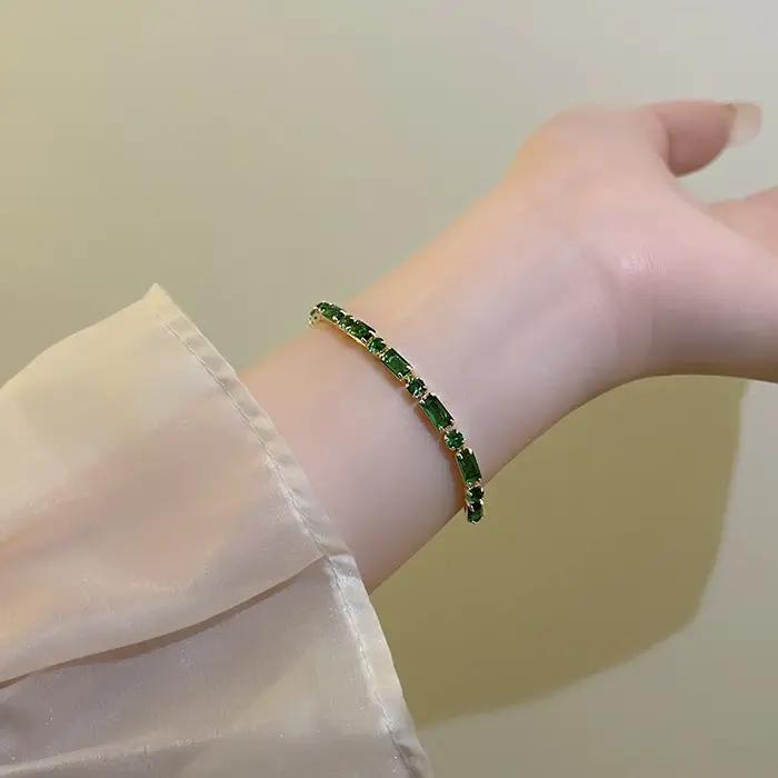 Bracelet de luxe français en alliage de cuivre et métal épissé en Zircon vert
